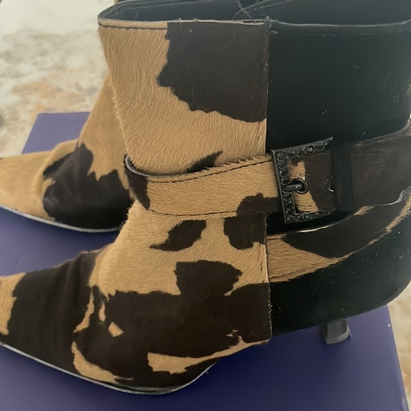 Stuart Weitzman pony calf bootie with rhinestone buckle. - Picture 4 of 7